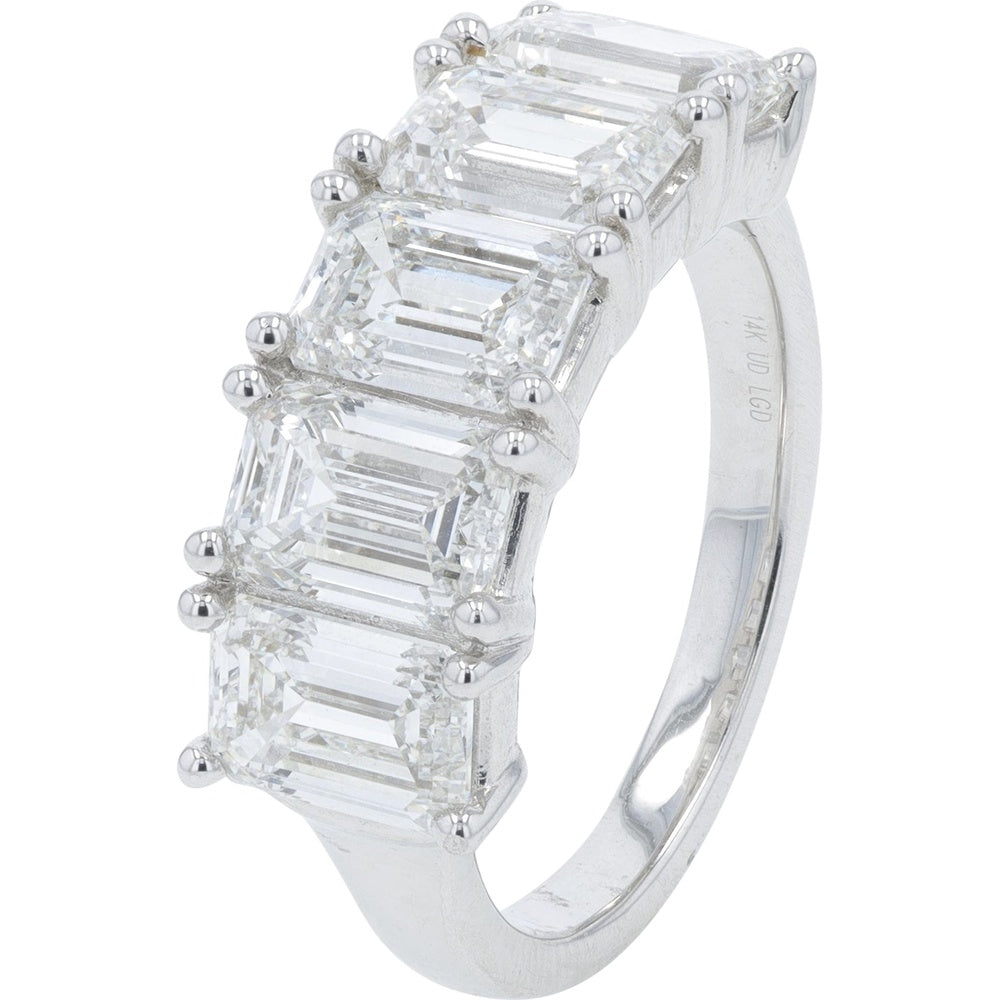 14K White Gold Five Stone Band with Prong-Set Emerald Cut Lab Grown Diamonds - 5.00 Carat Total Diamond Weight