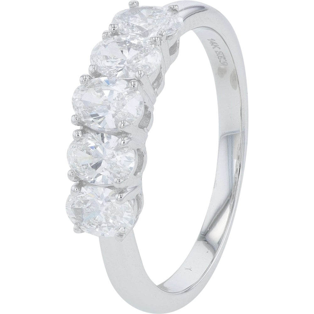 14K White Gold Five Stone Band with Prong Set Round Lab Grown Diamonds - 1.00 Carat Total Diamond Weight