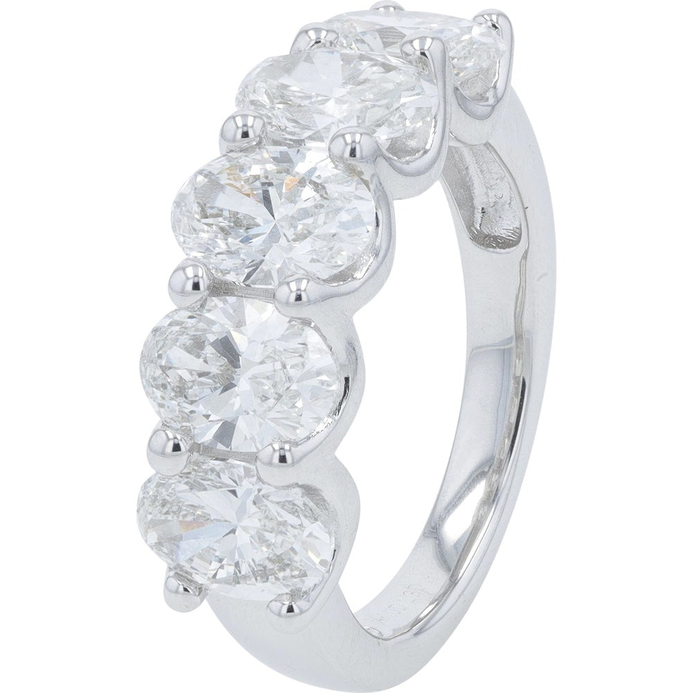 14K White Gold Five-Stone Band with Round Lab-Grown Diamonds - 3.70 Carat Total Diamond Weight