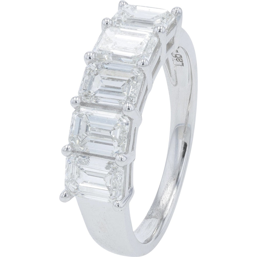 14K White Gold Five-Stone Band with Shared-Prong Set Emerald Cut Lab Grown Diamonds - 2.50 Carat Total Diamond Weight
