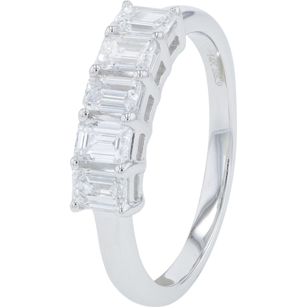 14K White Gold Five-Stone Band with Shared-Prong Set Lab-Grown Emerald Cut Diamonds - 1.00 Carat Total Diamond Weight