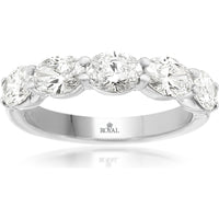 14K White Gold Five-Stone Band with Shared-Prong Set Oval Lab-Grown Diamonds - 1.70 Carat Total Diamond Weight - Royal Jewelry