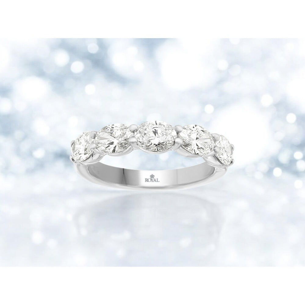 14K White Gold Five-Stone Band with Shared-Prong Set Oval Lab-Grown Diamonds - 1.70 Carat Total Diamond Weight - Royal Jewelry