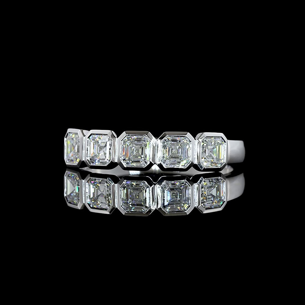 14K White Gold Five-Stone Bezel Set Asscher Cut Lab Diamond Eternity Band - 1.04 Carat Total Diamond Weight - Covaloro Fine Jewelry
