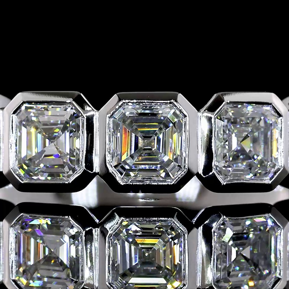 14K White Gold Five-Stone Bezel Set Asscher Cut Lab Diamond Eternity Band - 1.04 Carat Total Diamond Weight - Covaloro Fine Jewelry
