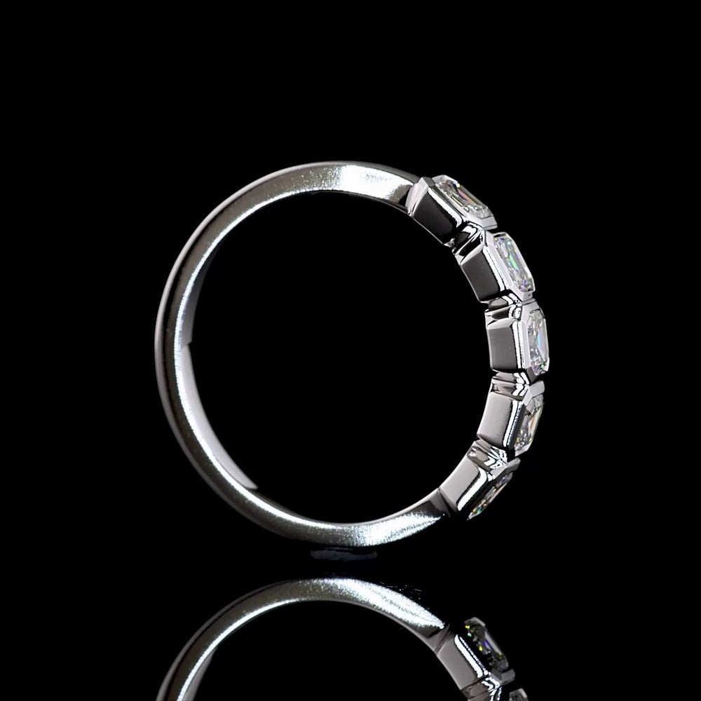 14K White Gold Five-Stone Bezel Set Asscher Cut Lab Diamond Eternity Band - 1.04 Carat Total Diamond Weight - Covaloro Fine Jewelry