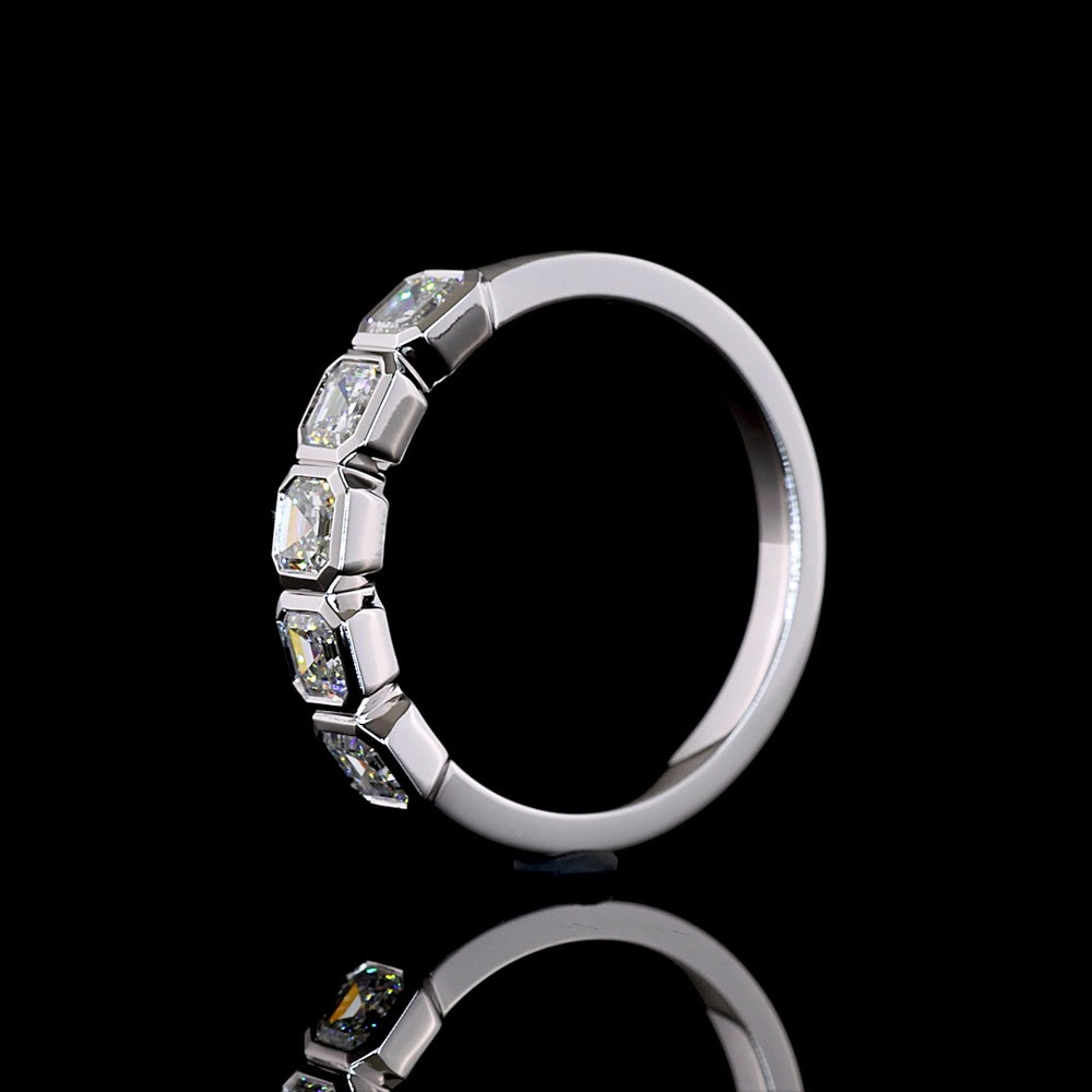 14K White Gold Five-Stone Bezel Set Asscher Cut Lab Diamond Eternity Band - 1.04 Carat Total Diamond Weight - Covaloro Fine Jewelry
