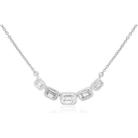 14K White Gold Five-Stone Bezel Set Emerald Cut Diamond Necklace - 0.80 Carat Total Diamond Weight - Royal Jewelry