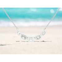 14K White Gold Five-Stone Bezel Set Emerald Cut Diamond Necklace - 0.80 Carat Total Diamond Weight - Royal Jewelry