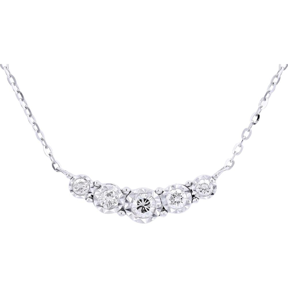 14K White Gold Five Stone Diamond Necklace - 0.27 Carat Total Diamond Weight