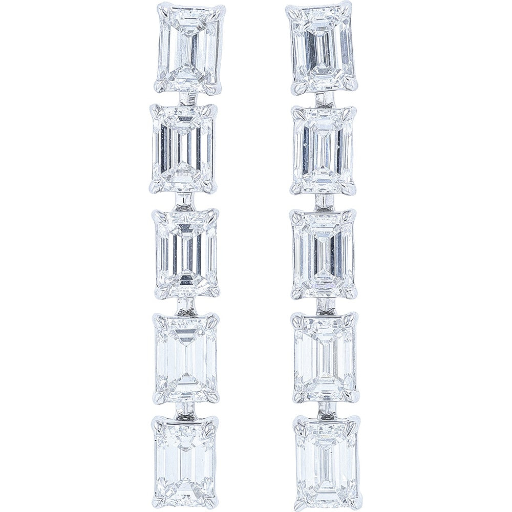14K White Gold Five-Stone Drop Earrings with Emerald Cut Lab Grown Diamonds - 2.50 Carat Total Diamond Weight