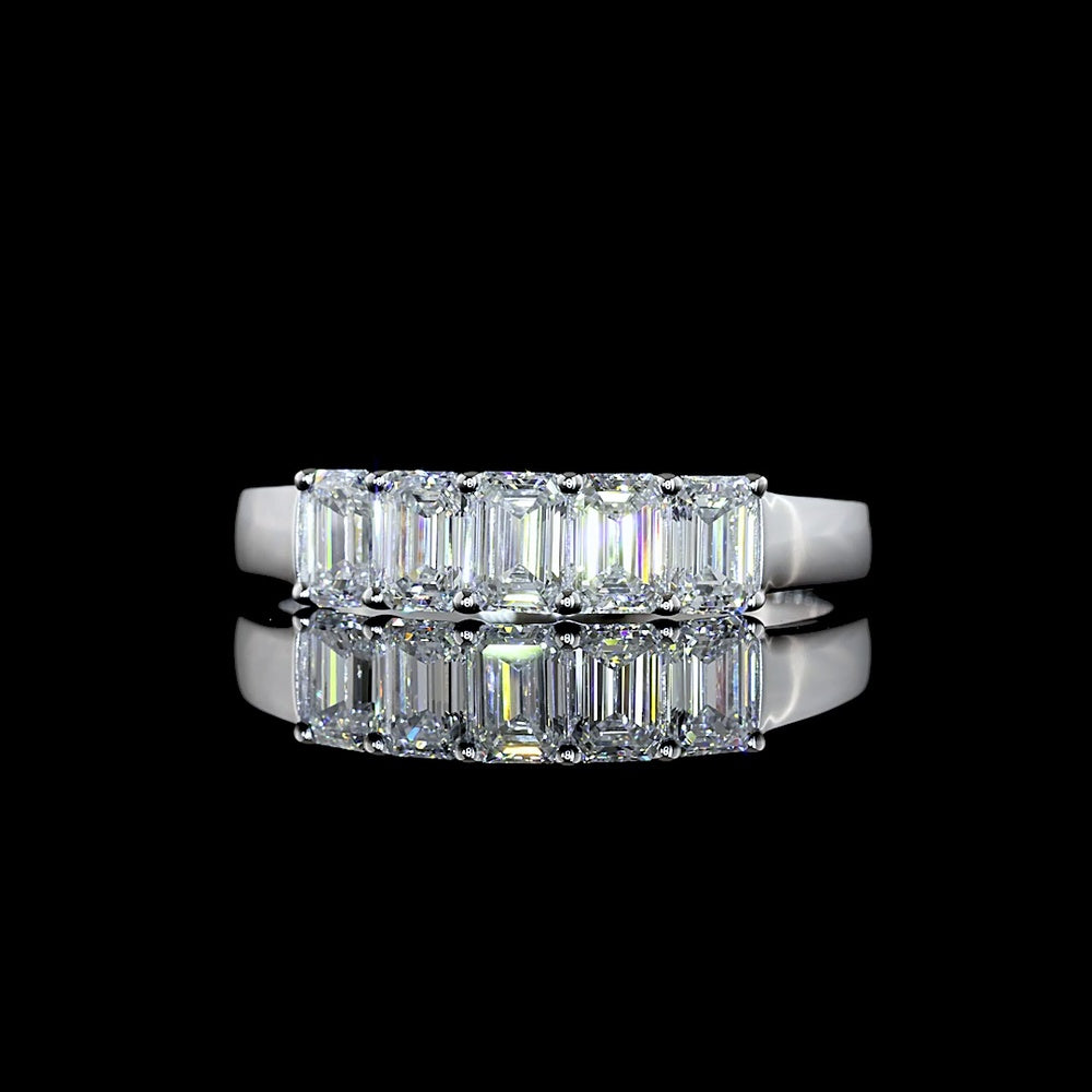 14K White Gold Five Stone Emerald Cut Diamond Band with E-F VS1 Lab Diamonds - 0.97 Total Carat Weight - Covaloro Fine Jewelry