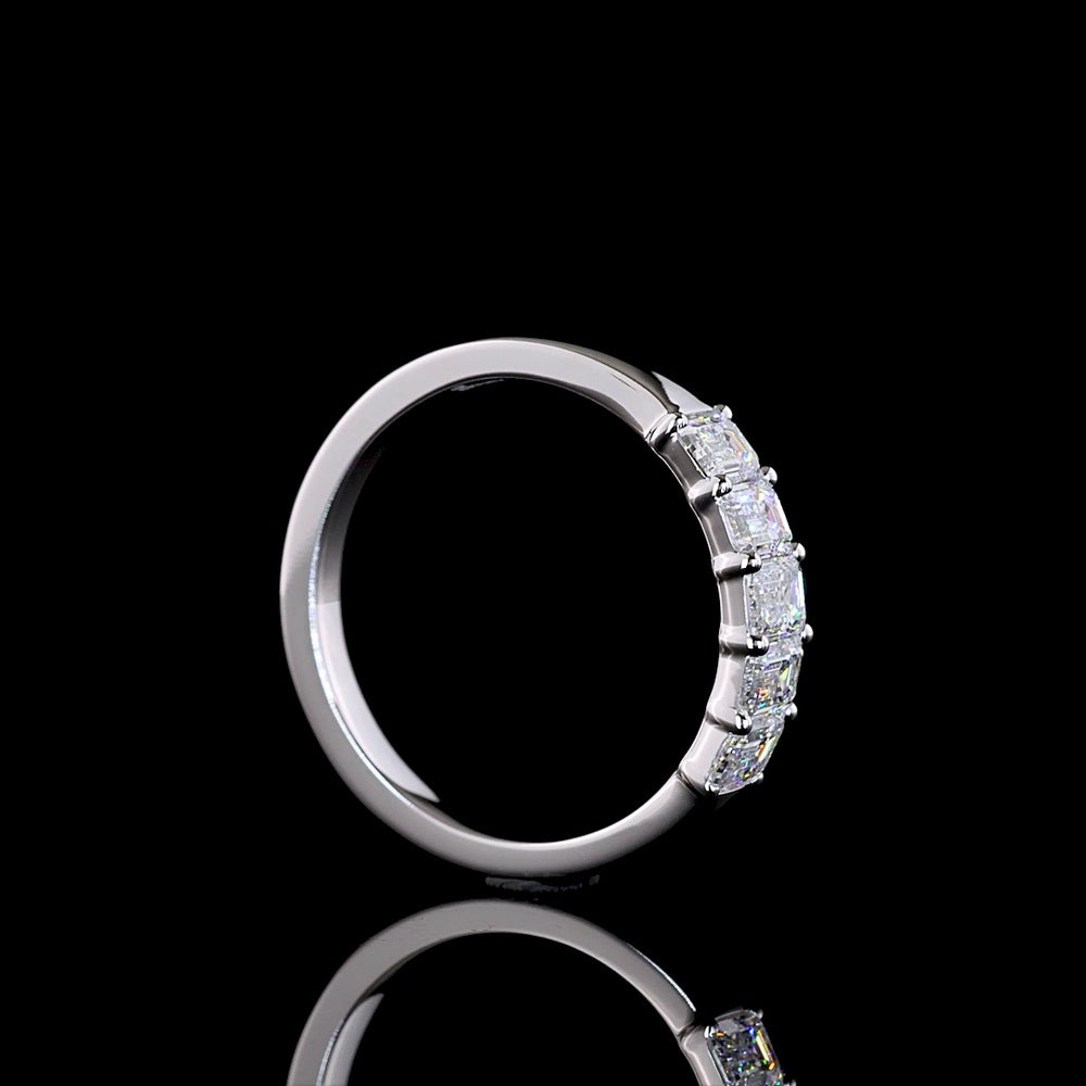 14K White Gold Five Stone Emerald Cut Diamond Band with E-F VS1 Lab Diamonds - 0.97 Total Carat Weight - Covaloro Fine Jewelry