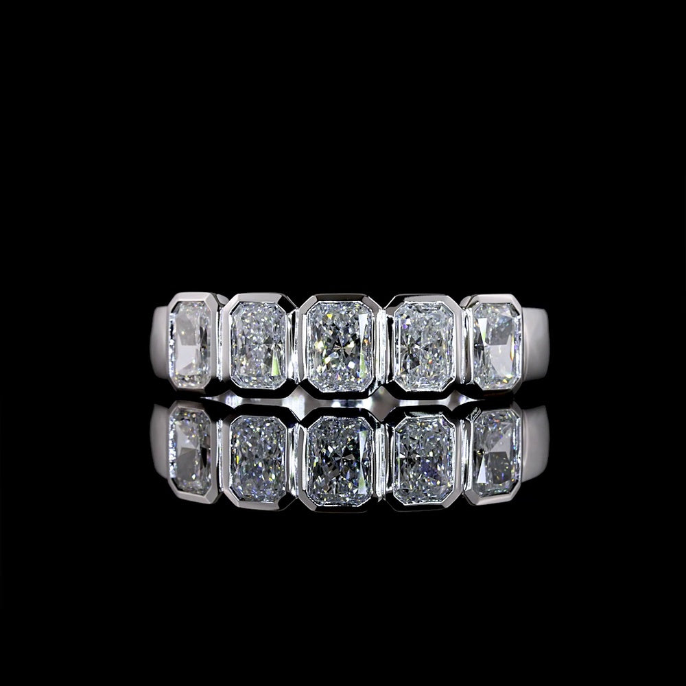 14K White Gold Five Stone Eternity Band with Bezel Set Radiant Cut Lab Diamonds - 1.00 Carat Total Diamond Weight - Covaloro Fine Jewelry