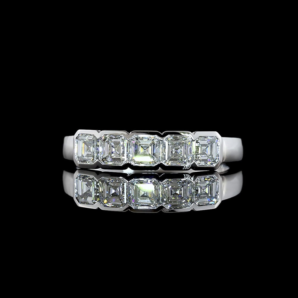 14K White Gold Five Stone Eternity Band with Half Bezel Set Asscher Cut Lab Grown Diamonds - 1.17 Carats Total Diamond Weight - Covaloro Fine Jewelry