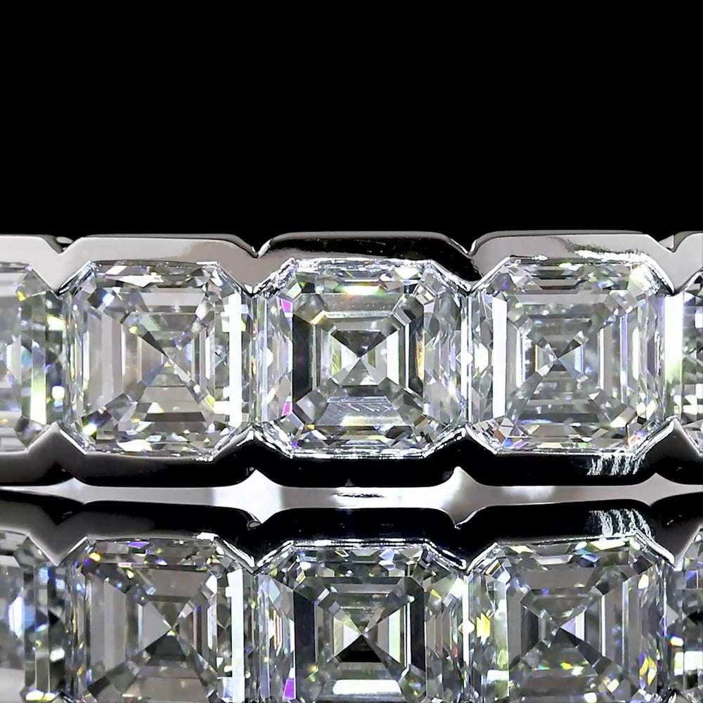 14K White Gold Five Stone Eternity Band with Half Bezel Set Asscher Cut Lab Grown Diamonds - 1.17 Carats Total Diamond Weight - Covaloro Fine Jewelry