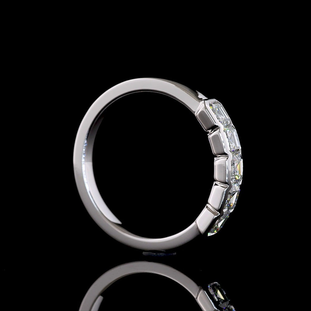 14K White Gold Five Stone Eternity Band with Half Bezel Set Asscher Cut Lab Grown Diamonds - 1.17 Carats Total Diamond Weight - Covaloro Fine Jewelry