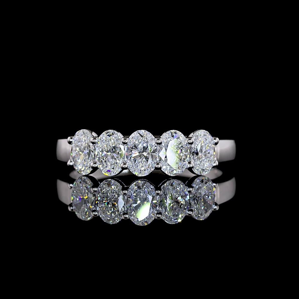 14K White Gold Five Stone Eternity Band with North-South Oval Cut Lab Diamonds - 1.18 Carat Total Weight, E-F Color, VS1 Clarity - Covaloro Fine Jewelry