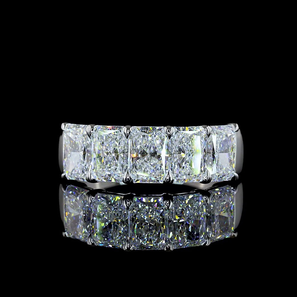 14K White Gold Five Stone Eternity Band with North-South Radiant Cut Lab Diamonds - 3.08 Carats Total Diamond Weight - Covaloro Fine Jewelry