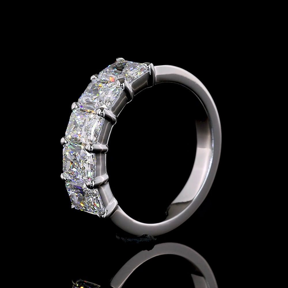 14K White Gold Five Stone Eternity Band with North-South Radiant Cut Lab Diamonds - 3.08 Carats Total Diamond Weight - Covaloro Fine Jewelry