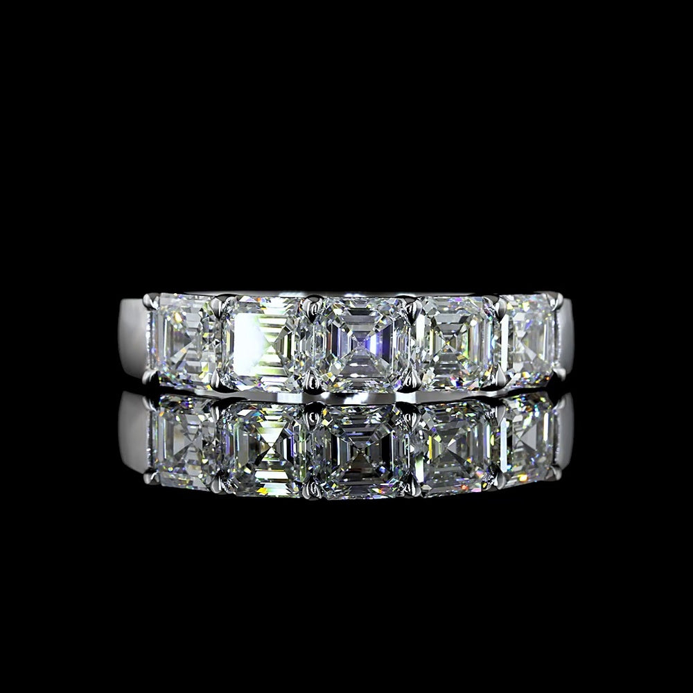14K White Gold Five Stone Eternity Band with Prong Set Asscher Cut Lab Diamonds - 2.06 Carat Total Diamond Weight, E-F Color, VS Clarity - Covaloro Fine Jewelry