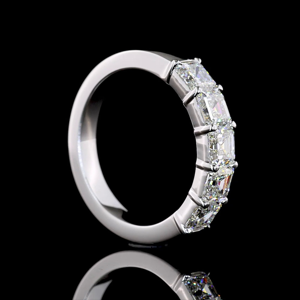 14K White Gold Five Stone Eternity Band with Prong Set Asscher Cut Lab Diamonds - 2.06 Carat Total Diamond Weight, E-F Color, VS Clarity - Covaloro Fine Jewelry