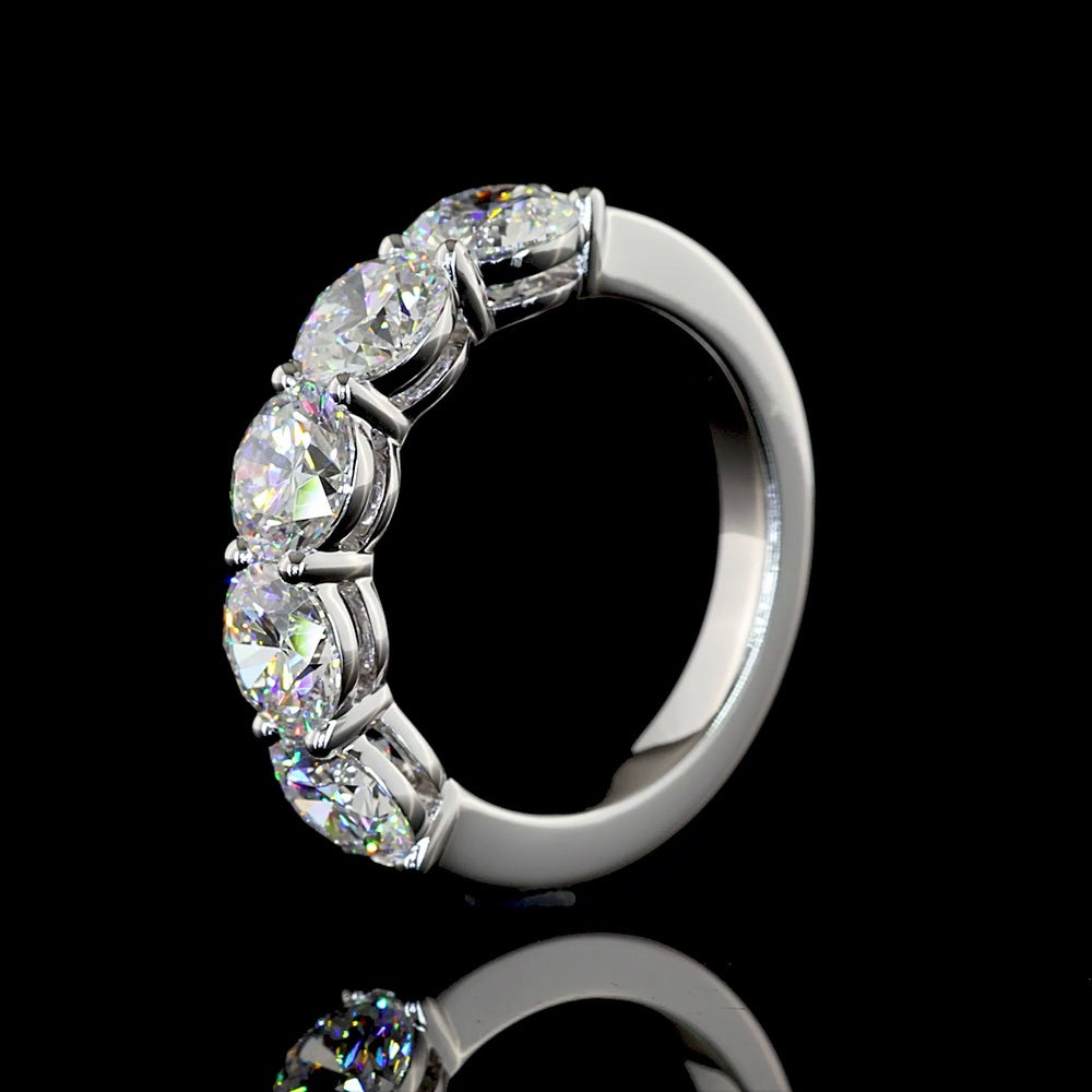 14K White Gold Five Stone Eternity Band with Round Brilliant Cut Lab Diamonds - 2.95 Carat Total Weight - Covaloro Fine Jewelry