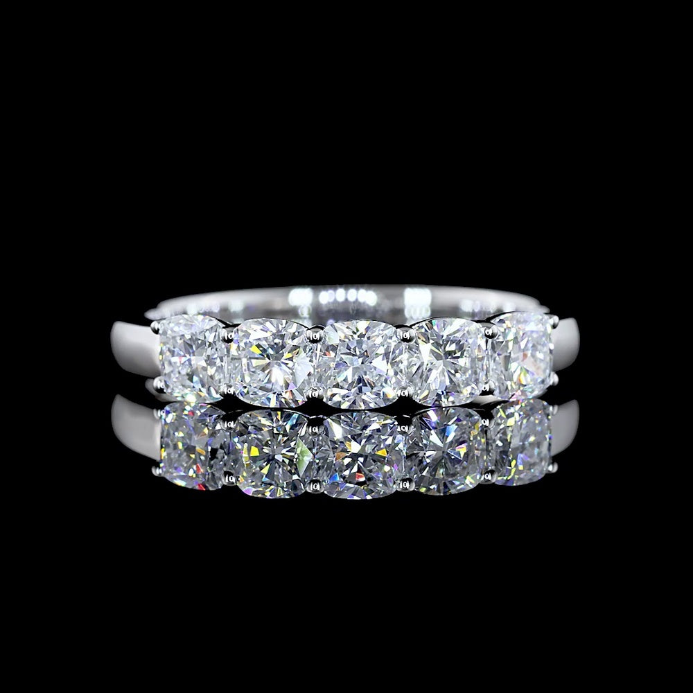 14K White Gold Five-Stone Eternity Band with Square Cushion Brilliant Cut Lab Diamonds - 1.02 Carat Total Weight - Covaloro Fine Jewelry
