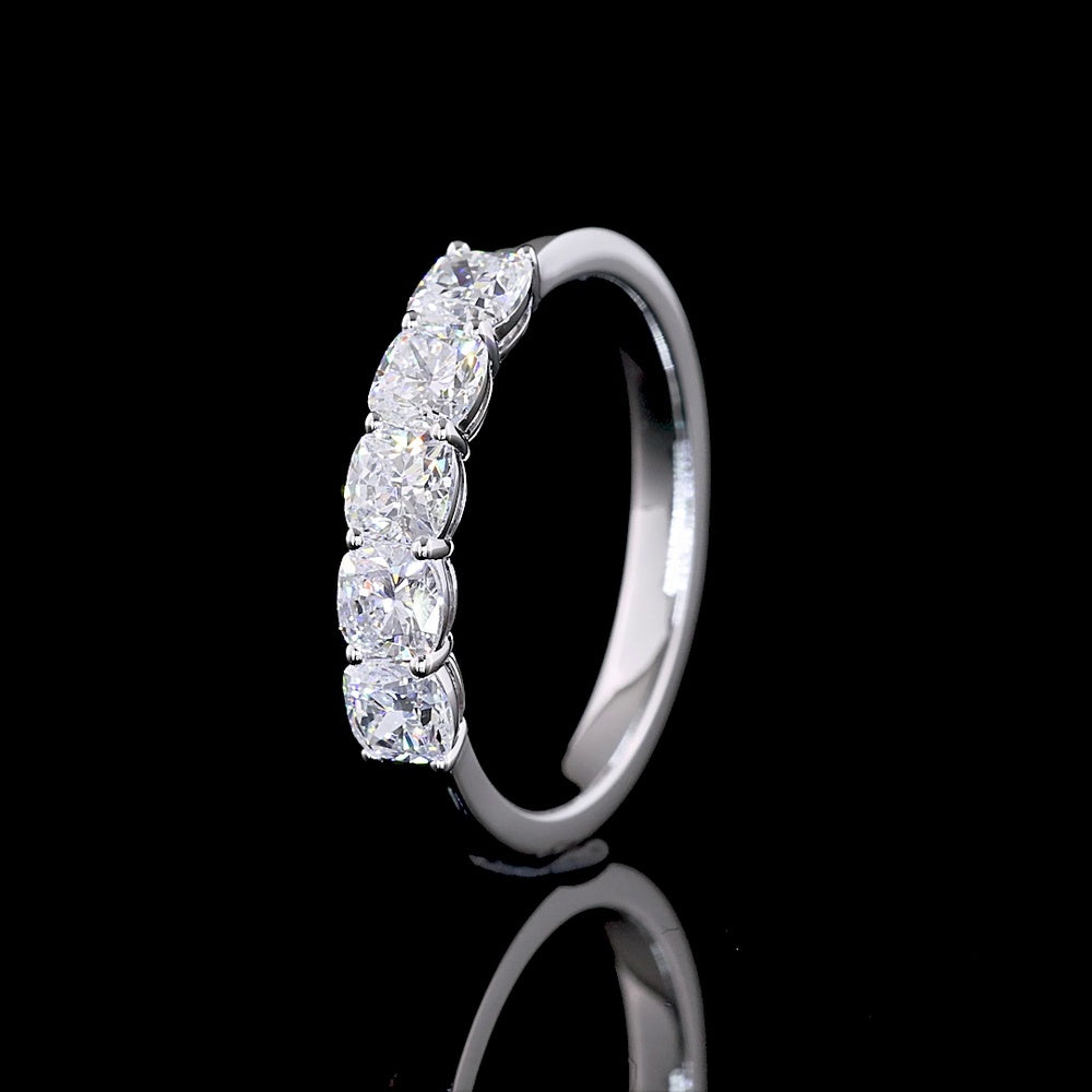 14K White Gold Five-Stone Eternity Band with Square Cushion Brilliant Cut Lab Diamonds - 1.02 Carat Total Weight - Covaloro Fine Jewelry