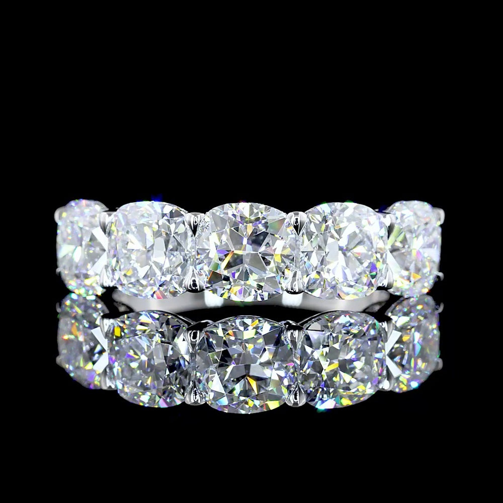 14K White Gold Five Stone Eternity Band with Square Cushion Brilliant Cut Lab Diamonds - 4.25 Carat Total Weight - Covaloro Fine Jewelry