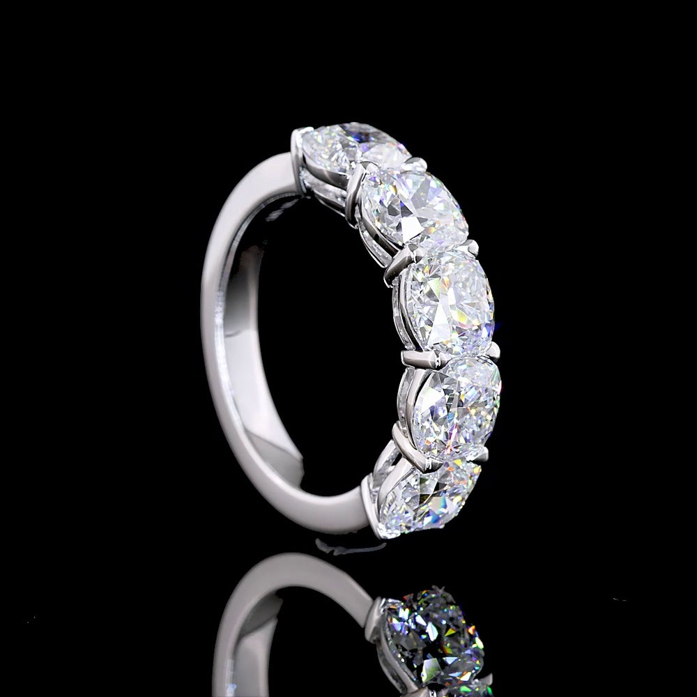 14K White Gold Five Stone Eternity Band with Square Cushion Brilliant Cut Lab Diamonds - 4.25 Carat Total Weight - Covaloro Fine Jewelry