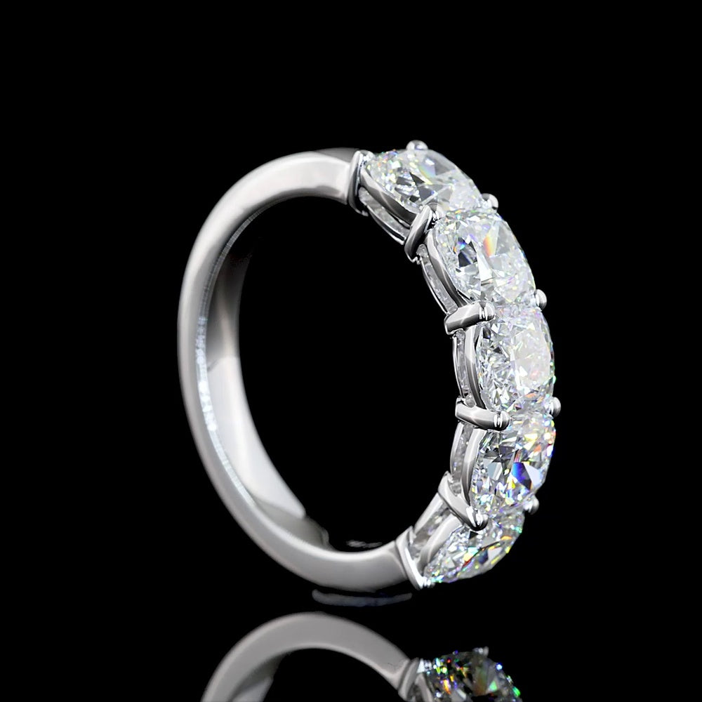 14K White Gold Five Stone Eternity Band with Square Cushion Brilliant Lab Diamonds - 3.00 Carat Total Diamond Weight - Covaloro Fine Jewelry