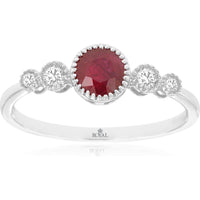 14K White Gold Five-Stone Graduated Ring with Milgrain Details and Round Ruby - 0.65 Carat Ruby Total Weight with 0.12 Carat Diamond Accents - Royal Jewelry