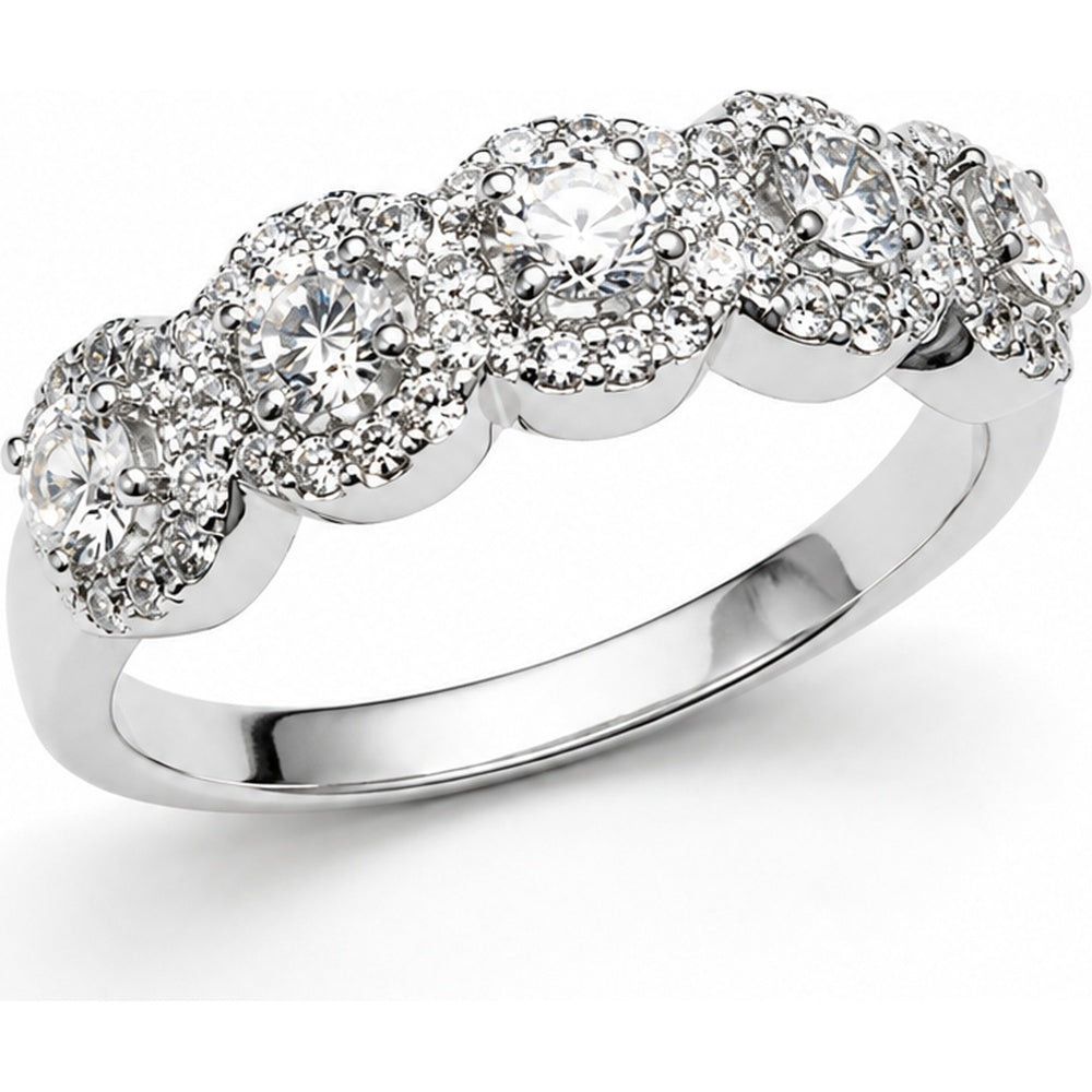 14K White Gold Five-Stone Halo Fashion Ring with Round Lab-Grown Diamonds - 1.07 Carat Total Diamond Weight by Auriventus