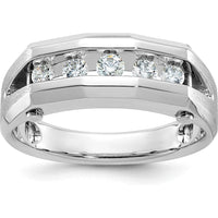 14K White Gold Five Stone Men's Band Mounting with Polished and Satin Finish - 8.15mm Band Width by Oro Pregiato