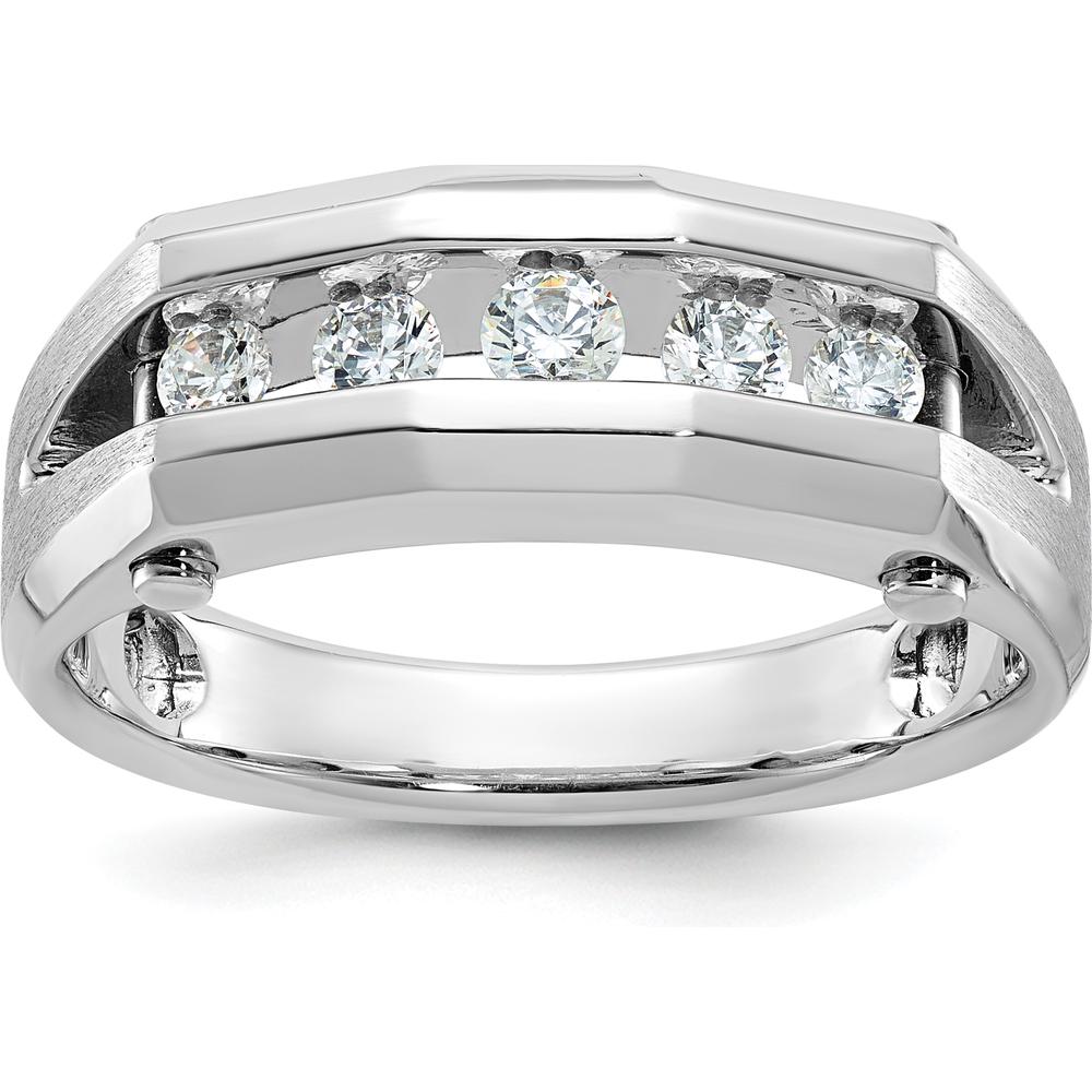 14K White Gold Five Stone Men's Band Mounting with Polished and Satin Finish - 8.15mm Band Width by Oro Pregiato