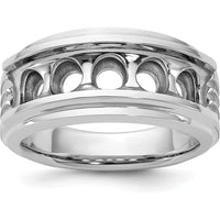14K White Gold Five Stone Men's Ring Mounting with Polished Brushed Finish - 10.5mm Band Width by Oro Pregiato