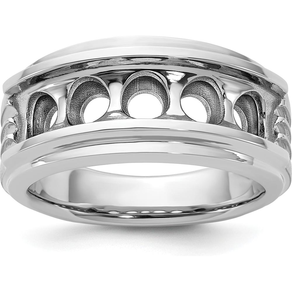 14K White Gold Five Stone Men's Ring Mounting with Polished Brushed Finish - 10.5mm Band Width by Oro Pregiato