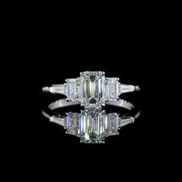 14K White Gold Five Stone Ring with 1.03 Carat Emerald Cut Lab Diamond Center, Tapered Baguette & Emerald Cut Side Stones - 1.80 Carat Total Diamond Weight - Covaloro Fine Jewelry
