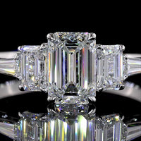 14K White Gold Five Stone Ring with 1.03 Carat Emerald Cut Lab Diamond Center, Tapered Baguette & Emerald Cut Side Stones - 1.80 Carat Total Diamond Weight - Covaloro Fine Jewelry