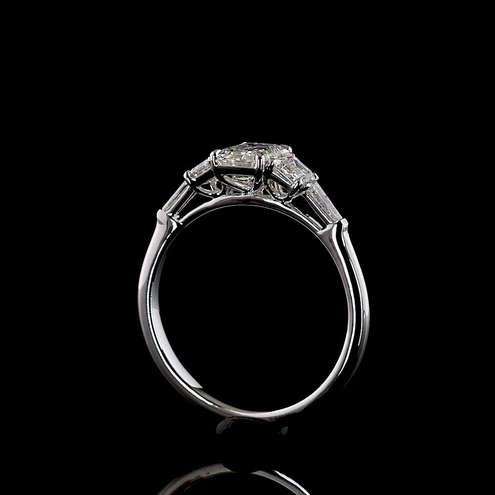14K White Gold Five Stone Ring with 1.03 Carat Emerald Cut Lab Diamond Center, Tapered Baguette & Emerald Cut Side Stones - 1.80 Carat Total Diamond Weight - Covaloro Fine Jewelry