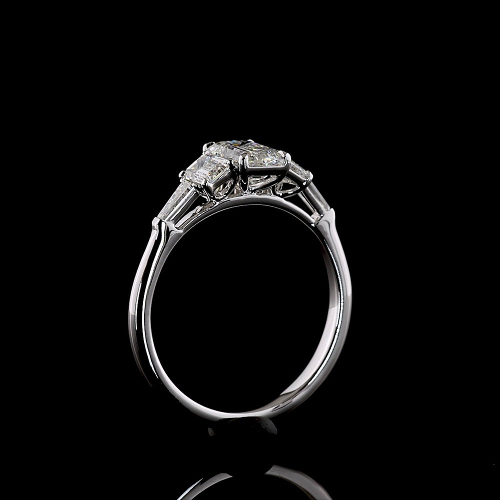 14K White Gold Five Stone Ring with 1.03 Carat Emerald Cut Lab Diamond Center, Tapered Baguette & Emerald Cut Side Stones - 1.80 Carat Total Diamond Weight - Covaloro Fine Jewelry