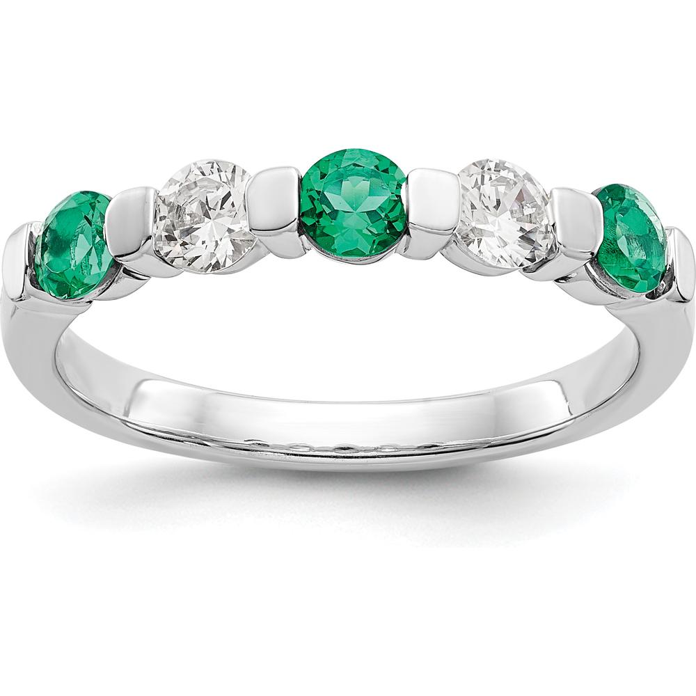 14K White Gold Five-Stone Ring with Natural Round Emeralds and Diamonds - 0.31 Carat Total Gemstone Weight by 0