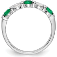 14K White Gold Five-Stone Ring with Natural Round Emeralds and Diamonds - 0.31 Carat Total Gemstone Weight by 0
