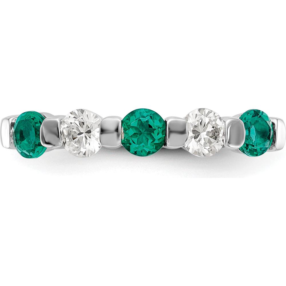 14K White Gold Five-Stone Ring with Natural Round Emeralds and Diamonds - 0.31 Carat Total Gemstone Weight by 0
