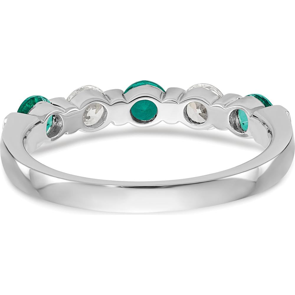 14K White Gold Five-Stone Ring with Natural Round Emeralds and Diamonds - 0.31 Carat Total Gemstone Weight by 0