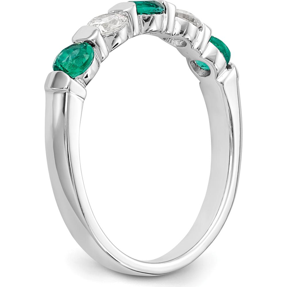 14K White Gold Five-Stone Ring with Natural Round Emeralds and Diamonds - 0.31 Carat Total Gemstone Weight by 0