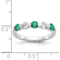 14K White Gold Five-Stone Ring with Natural Round Emeralds and Diamonds - 0.31 Carat Total Gemstone Weight by 0