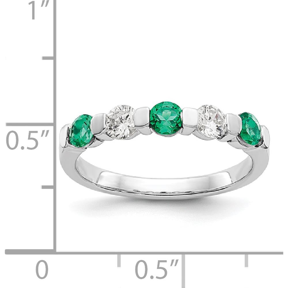 14K White Gold Five-Stone Ring with Natural Round Emeralds and Diamonds - 0.31 Carat Total Gemstone Weight by 0