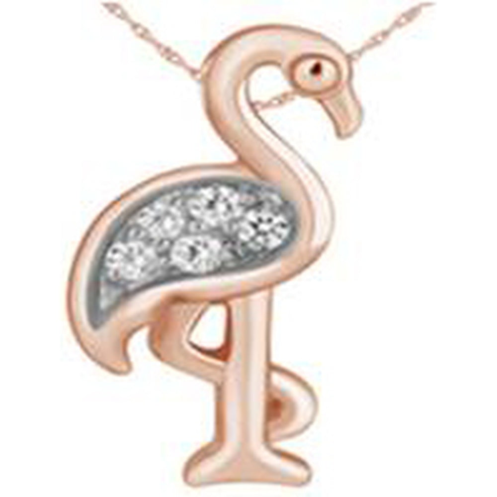 14K White Gold Flamingo Charm Pendant with Pavé-Set Round Diamonds - 0.02 Carat Total Diamond Weight - Royal Jewelry